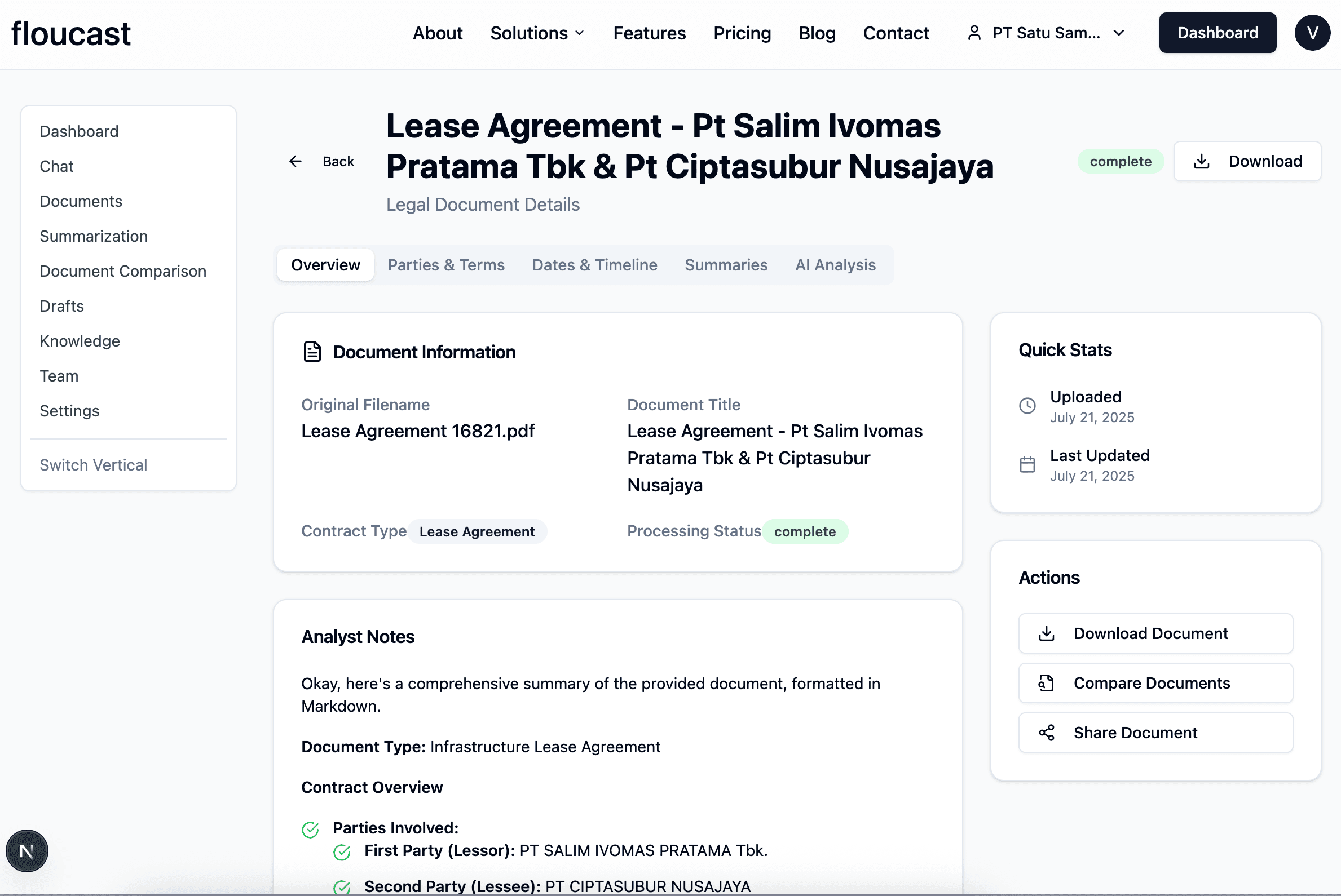 Floucast Dashboard - AI-powered document automation